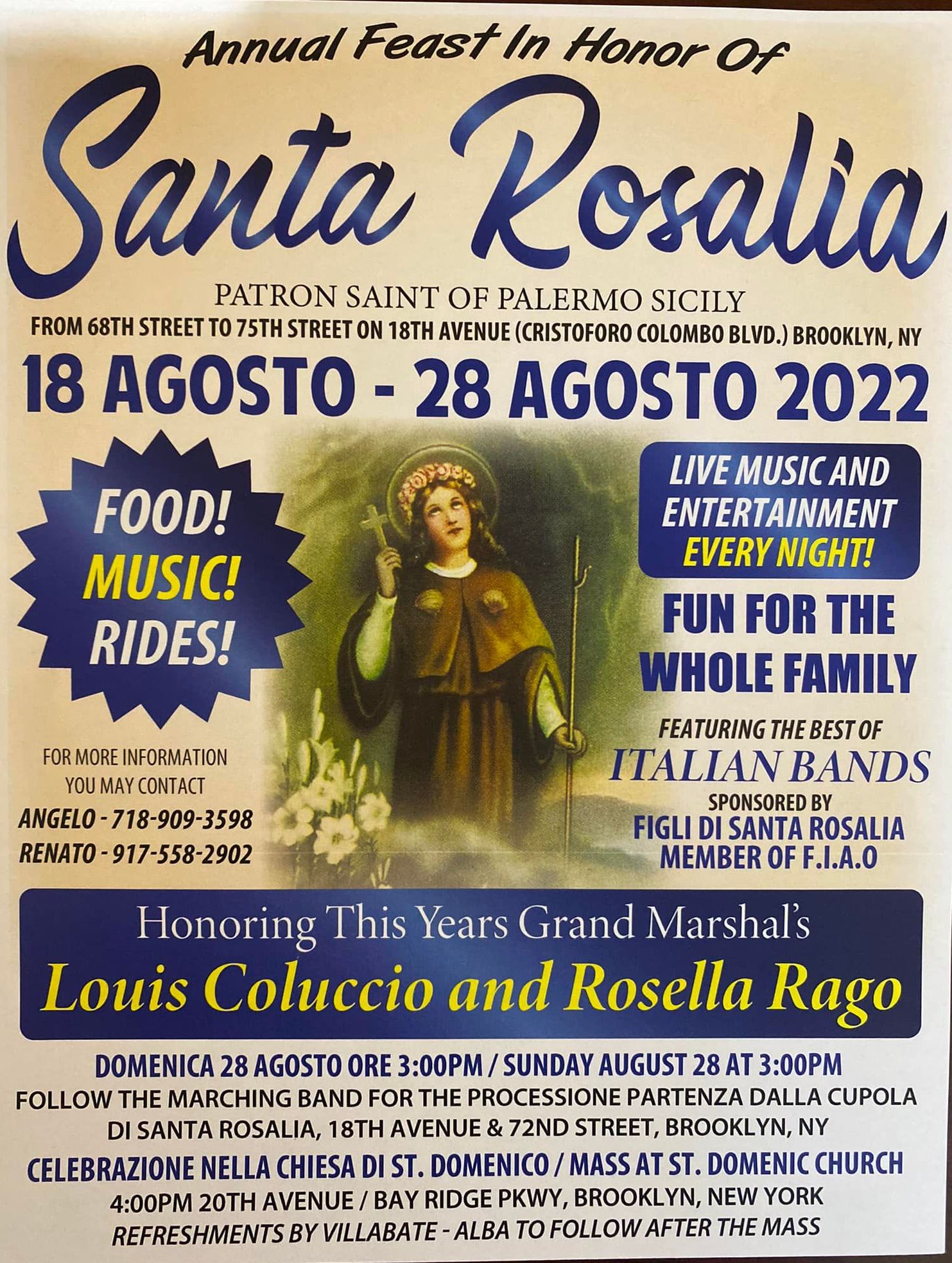 Feast of Santa Rosalia 2022 Brooklyn, NY NY Carnivals